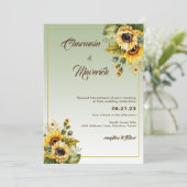 Elegante Zonnebloem Sage Groene Zomer Bruiloft Kaart (Staand voorkant)