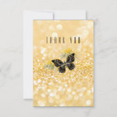 Elegante zonnebloem Sparkle Black Butterfly Gold Bedankkaart (Voorkant)