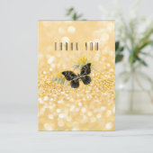 Elegante zonnebloem Sparkle Black Butterfly Gold Bedankkaart (Staand voorkant)