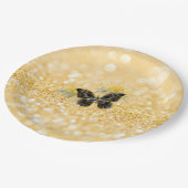 Elegante zonnebloem Sparkle Black Butterfly Gold Papieren Bordje (Gekanteld)