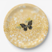 Elegante zonnebloem Sparkle Black Butterfly Gold Papieren Bordje (Voorkant)