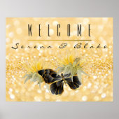 Elegante zonnebloem Sparkle Black Butterfly Gold Poster (Voorkant)
