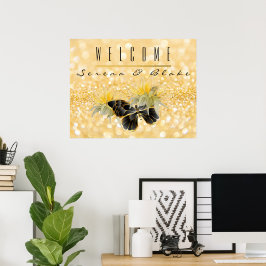 Elegante zonnebloem Sparkle Black Butterfly Gold Poster