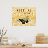 Elegante zonnebloem Sparkle Black Butterfly Gold Poster (Keuken)
