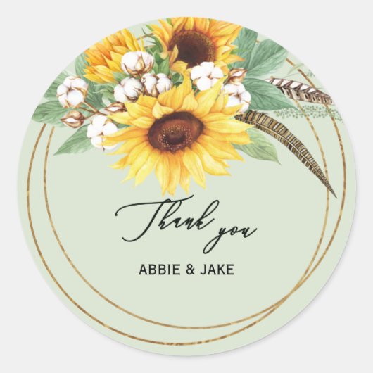 Elegante Zonnebloem Veer Mint Wedding Ronde Sticker (Voorkant)