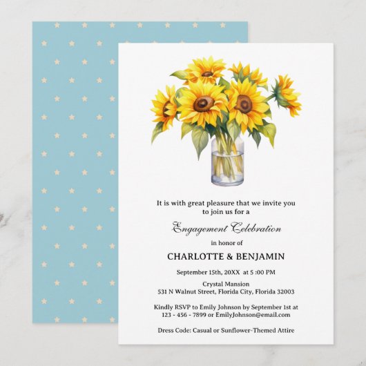 Elegante Zonnebloem Verlovingsfeest Kaart (Voorkant / Achterkant)