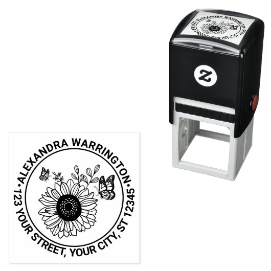 Elegante Zonnebloem Vlinders Naam Retour Adres Zelfinktende Stempel (In situ)