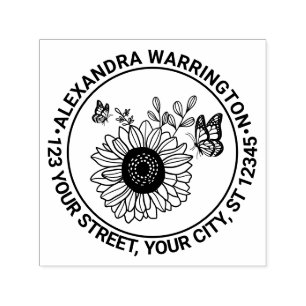 Elegante Zonnebloem Vlinders Naam Retouradres Zelfinktende Stempel
