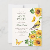 Elegante zonnebloem vogel kaart (Voorkant)