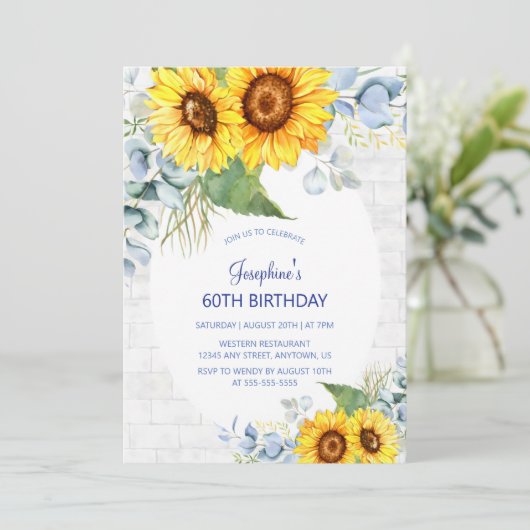 Elegante Zonnebloem Wall Brick Bloemen Verjaardag Kaart (Staand voorkant)