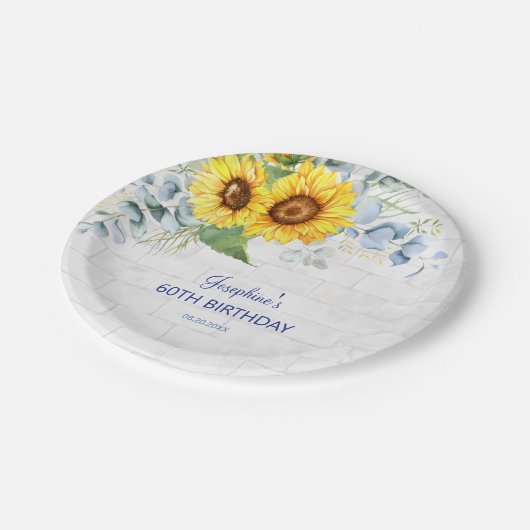 Elegante Zonnebloem Wall Brick Bloemen Verjaardag Papieren Bordje (Gekanteld)