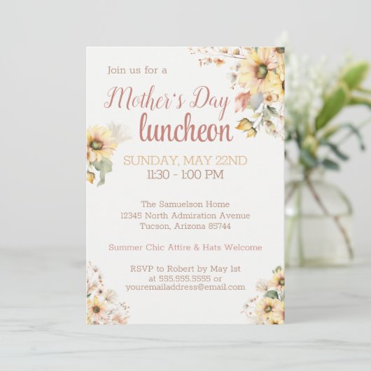 Elegante Zonnebloem Waterverf Bloemen Moederdag Kaart (Staand voorkant)