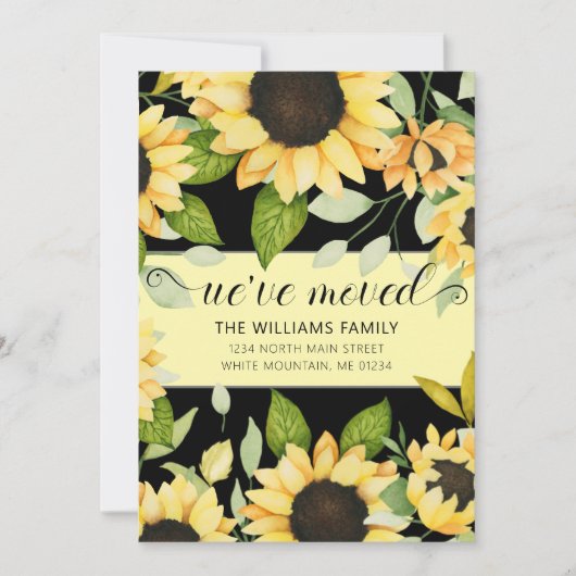 Elegante Zonnebloem Waterverf Bloemen Zwart Bewege Aankondiging (Voorkant)