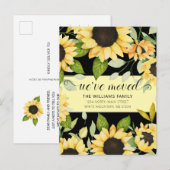 Elegante Zonnebloem Waterverf Bloemen Zwart Bewege Aankondigingskaart (Voorkant / Achterkant)
