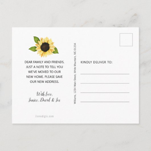 Elegante Zonnebloem Waterverf Bloemen Zwart Bewege Aankondigingskaart (Achterkant)