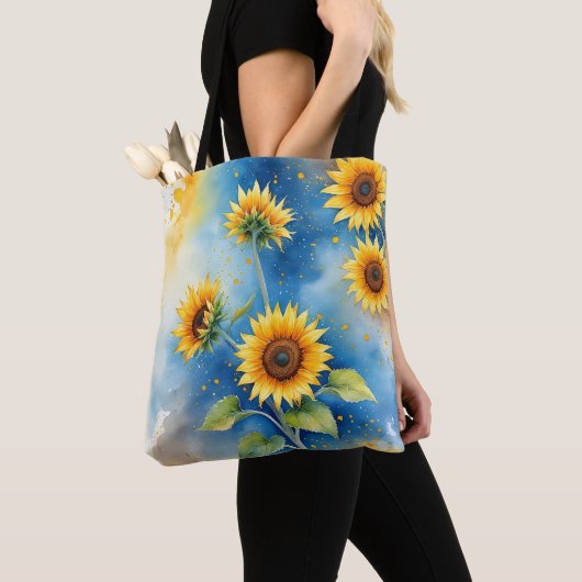Elegante Zonnebloem Waterverf Canvas tas (Dichtbij)