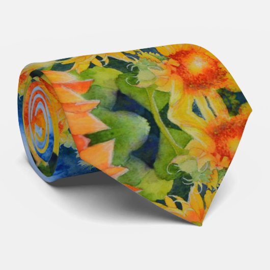Elegante zonnebloem waterverf schilderij stropdas (Opgerold)