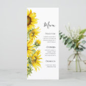 Elegante Zonnebloem Zomer Bruiloft Menu (Staand voorkant)