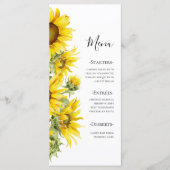 Elegante Zonnebloem Zomer Bruiloft Menu (Voorkant)