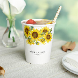 Elegante Zonnebloem Zomer Bruiloft Papieren Bekers