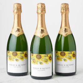 Elegante Zonnebloem Zomer Bruiloft Sparkling Wijnetiket