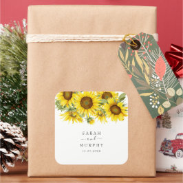 Elegante Zonnebloem Zomer Bruiloft Vierkante Sticker
