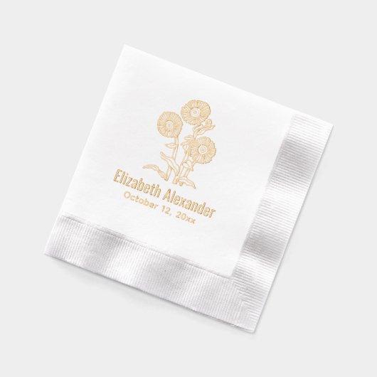 Elegante Zonnebloemen #6 Naam Datum Folie Servetten (Links)