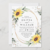 Elegante zonnebloemen aquarel groen trouwfeest kaart (Voorkant)