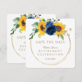 Elegante Zonnebloemen Blauwe Bloemen Gouden Pensio Save The Date (Voorkant / Achterkant)
