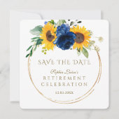 Elegante Zonnebloemen Blauwe Bloemen Gouden Pensio Save The Date (Voorkant)