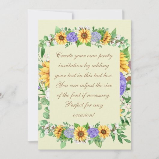 Elegante zonnebloemen & blauwe hortensia's kaart (Voorkant)