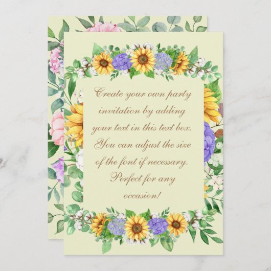 Elegante zonnebloemen & blauwe hortensia's kaart (Voorkant / Achterkant)