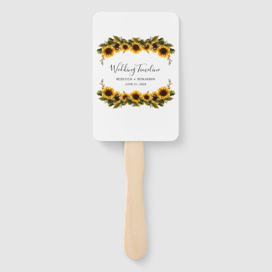 Elegante zonnebloemen boeket bruiloft programma handwaaier (Achterkant)