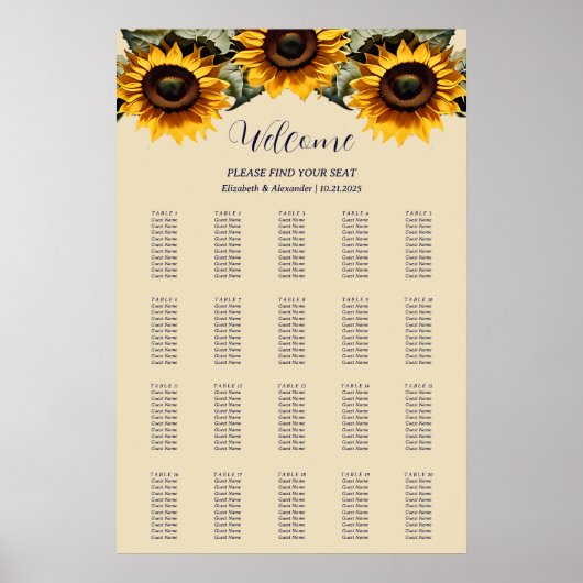  elegante zonnebloemen bruiloft zithoek poster (Voorkant)