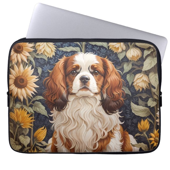 Elegante zonnebloemen Cavalier King Charles Spanie Laptop Sleeve (Voorkant)