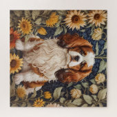 Elegante zonnebloemen Cavalier King Charles Spanie Legpuzzel (Horizontaal)