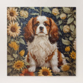 Elegante zonnebloemen Cavalier King Charles Spanie Legpuzzel (Verticaal)