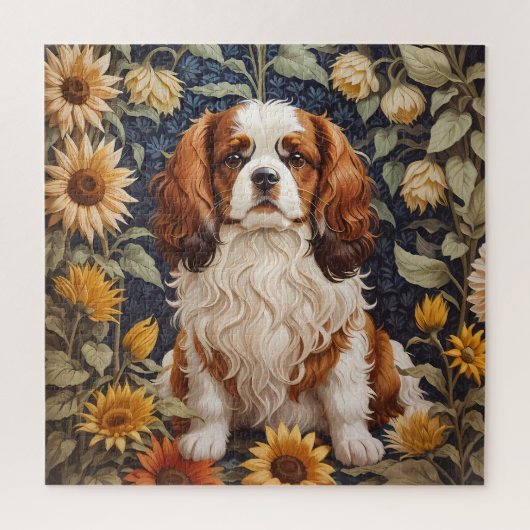 Elegante zonnebloemen Cavalier King Charles Spanie Legpuzzel (Verticaal)