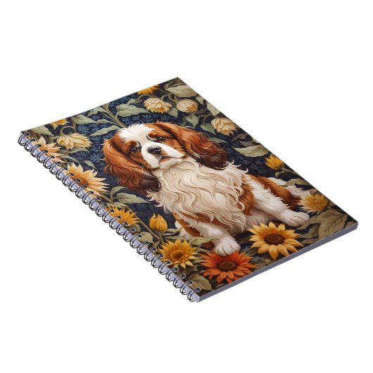 Elegante zonnebloemen Cavalier King Charles Spanie Notitieboek (Rechterzijde)