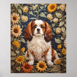 Elegante zonnebloemen Cavalier King Charles Spanie Poster