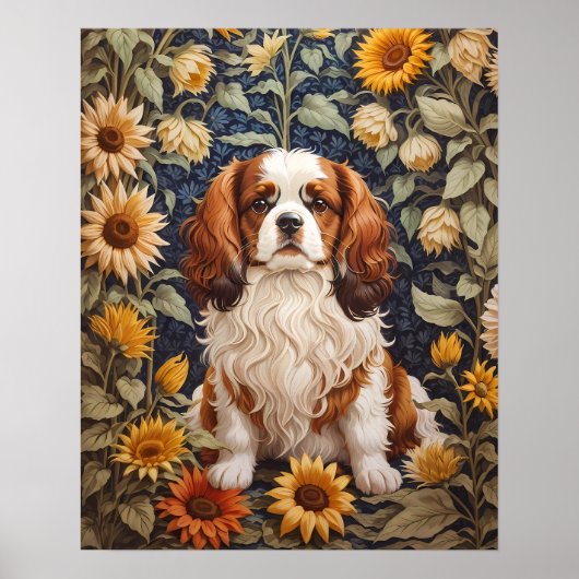 Elegante zonnebloemen Cavalier King Charles Spanie Poster (Voorkant)