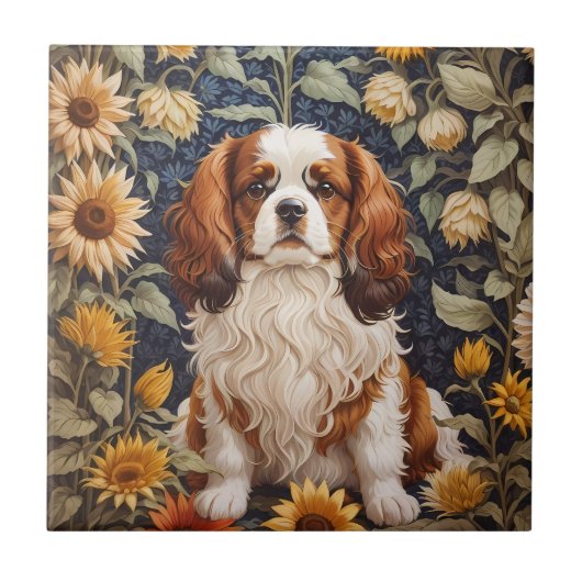 Elegante zonnebloemen Cavalier King Charles Spanie Tegeltje (Voorkant)