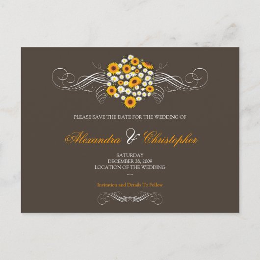 Elegante Zonnebloemen Daisies Bouquet Save the Dat Aankondigingskaart (Achterkant)