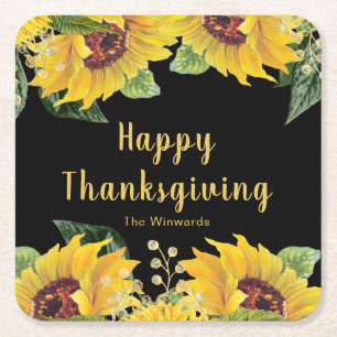 Elegante zonnebloemen en blad Thanksgiving-feest Kartonnen Onderzetters