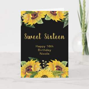 Elegante zonnebloemen en blad voor Sweet Sixteen Kaart