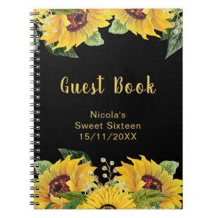 Elegante zonnebloemen en bladverliezende Sweet Six Notitieboek