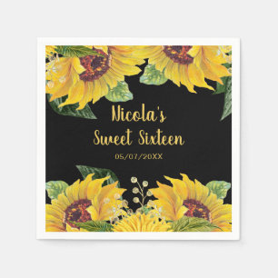 Elegante zonnebloemen en bladwerk Sweet Sixteen Servet