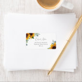 Elegante Zonnebloemen en Groen Trouwadres Etiket (Insitu)