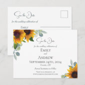 Elegante zonnebloemen en Waterverf groen Uitnodiging Briefkaart (Voorkant / Achterkant)