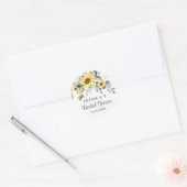 Elegante zonnebloemen eucalyptus bruiloftsfeest ronde sticker (Envelop)